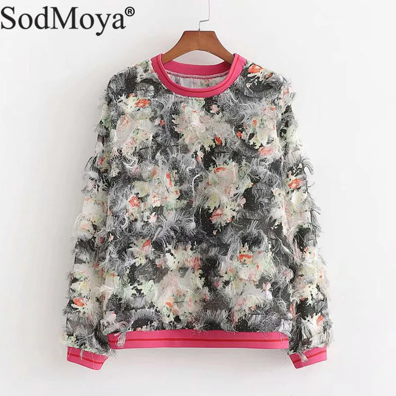 Женская шикарная Цветочная вышивка сетчатая Блузка Прозрачная о образный вырез