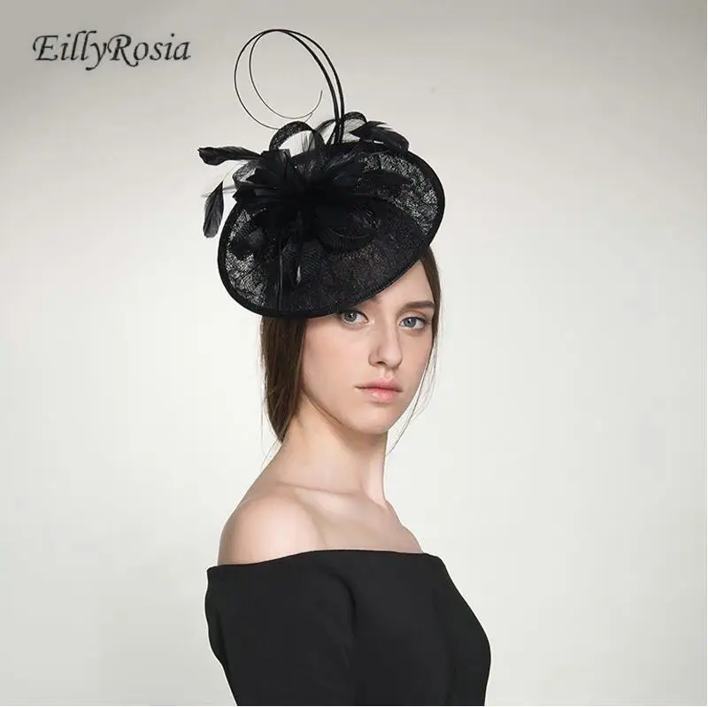 Женская винтажная шляпка с перьями черная элегантная Свадебная Вуалетка