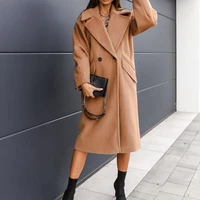 fashion women overcoat 2021 autumn winter casual warm thicken lattice long sleeve simplicity solid color women western style