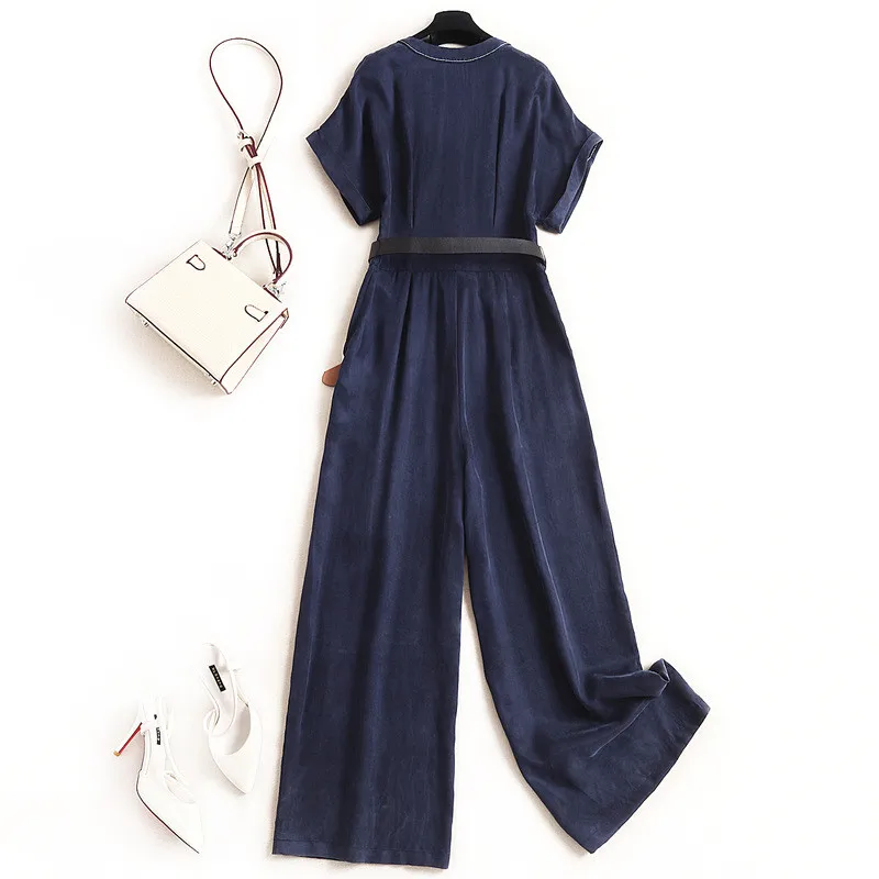 Elegant Runway Summer Jumpsuit Women 2020 New Fashion Short Sleeve V Neck Long Overalls Casual Rompers Womens Jumpsuits | Женская одежда