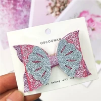 1pcs lovely butterfly leather glitter 2 8 inch bow elastic hair bands hairpins dance party clips hair accessories for baby girls