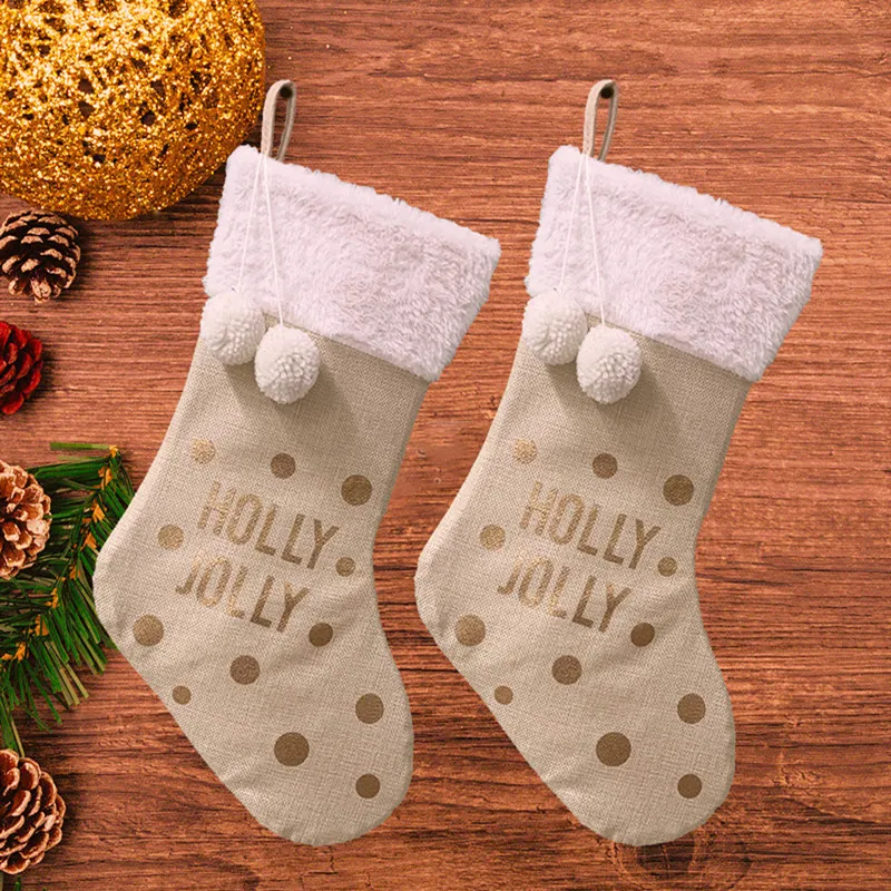 Вязаные рождественские чулки с плюшевым шариком рождественский подарок сумка