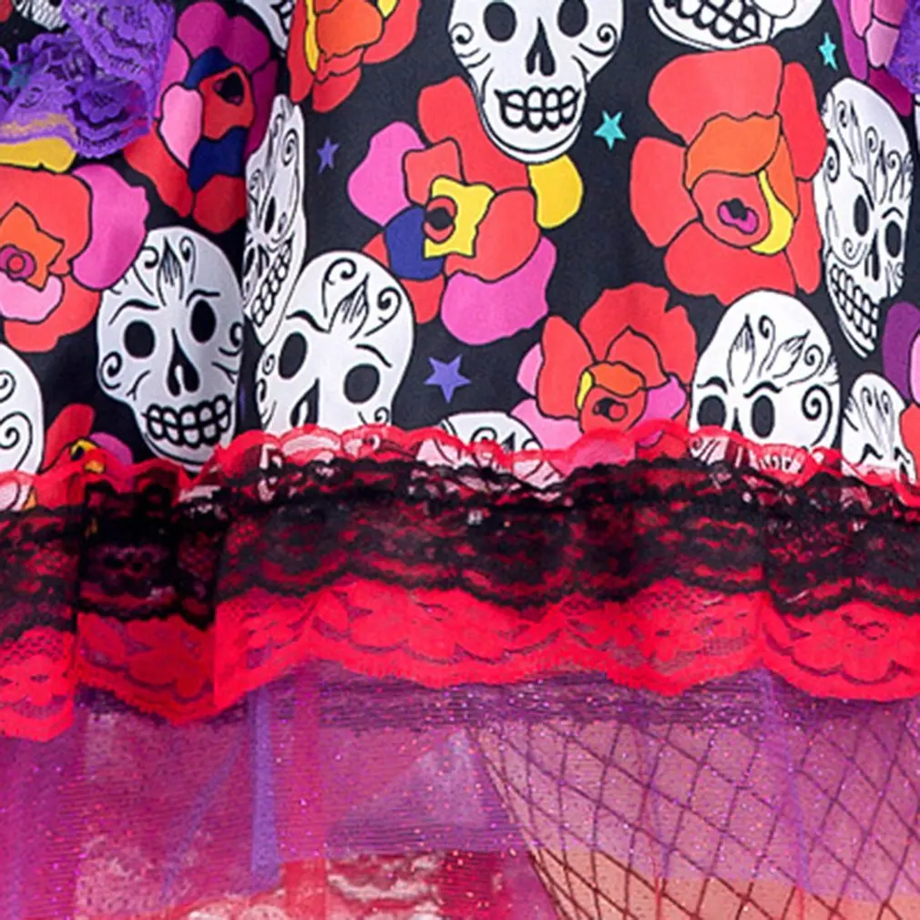 

Halloween Red Rose Skull Print Ghost Bride Costume Easter Cosplay Costume Comfortable Ghost Bride Costume