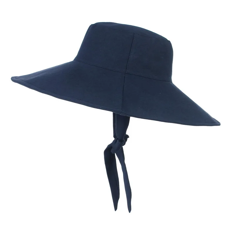 

Summer Women Cotton Sun Hat Elegant Big Wide Brim Foldable Beach Protection Fishman Hats Adjustable