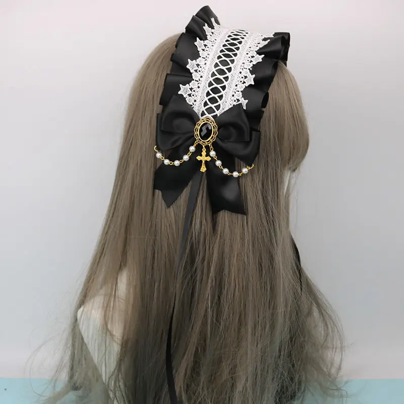 

Japanese Lolita Headdress Lolita Hair Accessories Lace Bow Maid Headband Anime Decor Gothic Decor Horns Cosplay Lolita