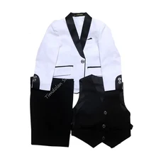 3Pcs Fashion Design Jacket Black Pants Vest Men's Suits Sets Tailor-made White Blazer Trousers Party Wear Men's Wedding Clothing (4)