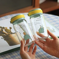 300ml cartoon dinosaur glass small and lovely simple water bottle with lid and rope art portable heat resistant coffee mug