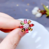 kjjeaxcmy fine jewelry 925 sterling silver inlaid natural tourmaline women vintage flower chinese style gem ring support detecti