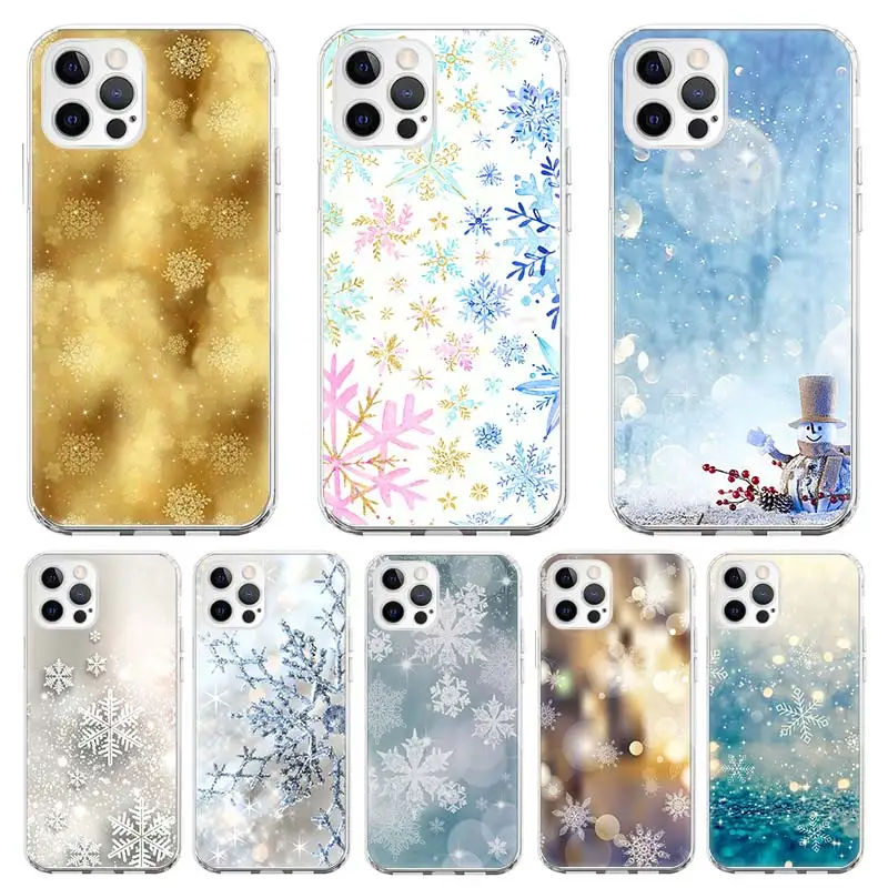

Silicone Case Coque For iPhone 13 Pro Max 11 12 Pro XS MAX X XR 7 8 6 6S Plus SE 2020 Winter Snowflake Back Cover Funda