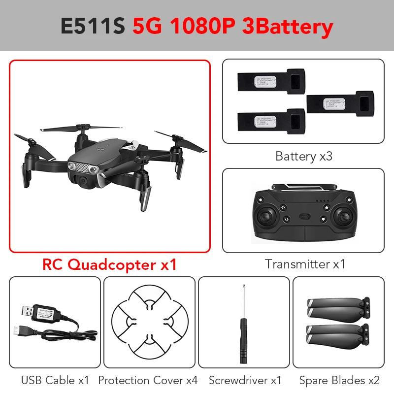 5G 1080P 3batteries Eachine E511S gps динамическое отслеживание wifi FPV видео с камерой 5G 1080P Радиоуправляемый Дрон Квадрокоптер Вертолет VS XS816 SG106 F11 S167 Dro - Цвет: 5G 1080P 3batteries