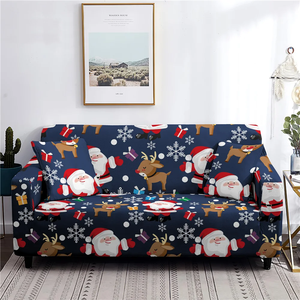 

Christmas Sofa Covers Elastic Sectional Couch Cover for Living Room Stretch Non-Slip Dustproof Sofa Slipcover 1/2/3/4 Seaters