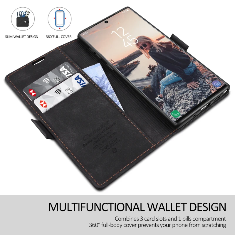 Роскошный кожаный чехол-бумажник для samsung Galaxy Note10 S10 S9 Plus S10e чехол PU флип-чехол для Galaxy A70 A50 A20e A40 чехол - Цвет: Черный
