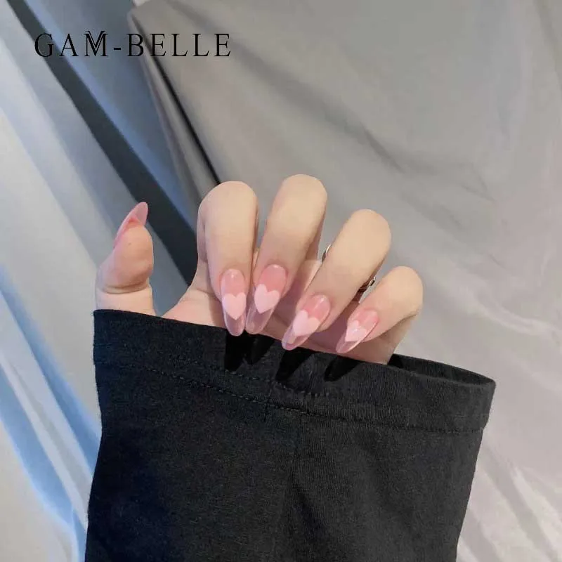GAM BELLE 24 шт. накладные ногти сладкий французский розовый сердце овальные