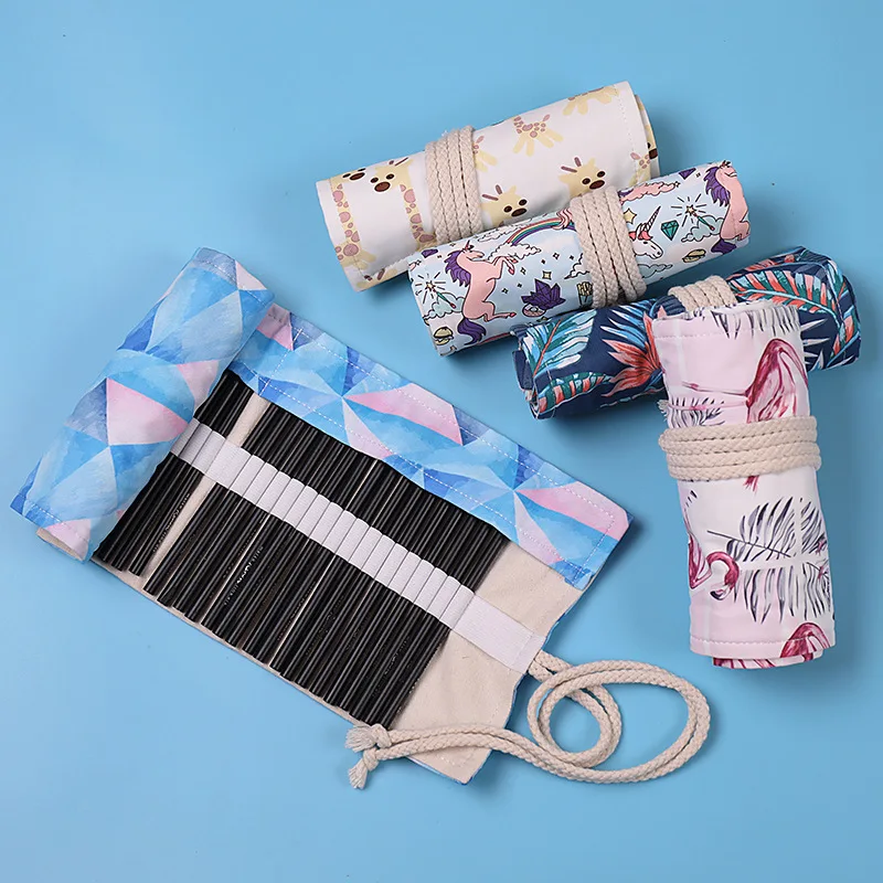 Cute Roll Pencil Case 36/48/72 Holes Penal Large Unicorn Flamingo Pencilcase for Boys Girls Pen Bag Stationery Kit Box Supplies