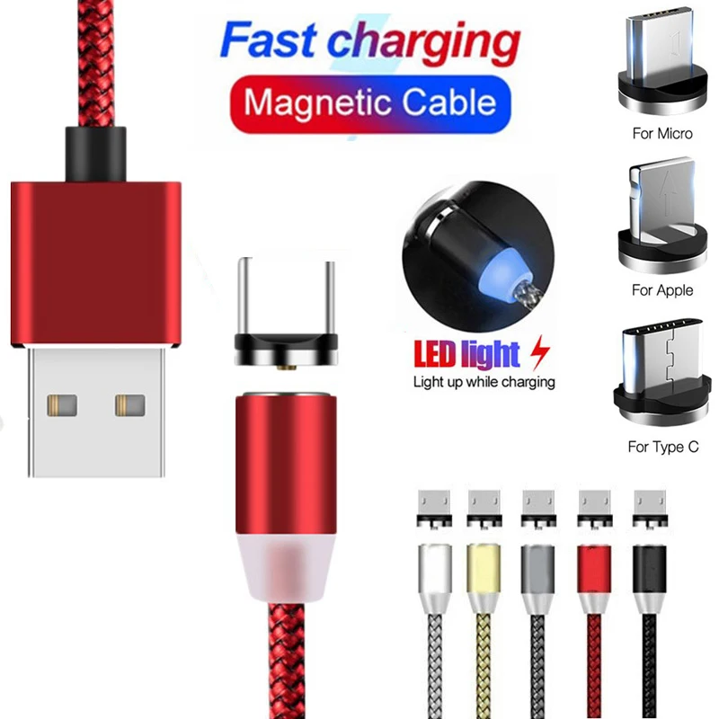Магнитный кабель со светодиодной подсветкой Micro USB Type C зарядный для iPhone X 8 7 6 Plus