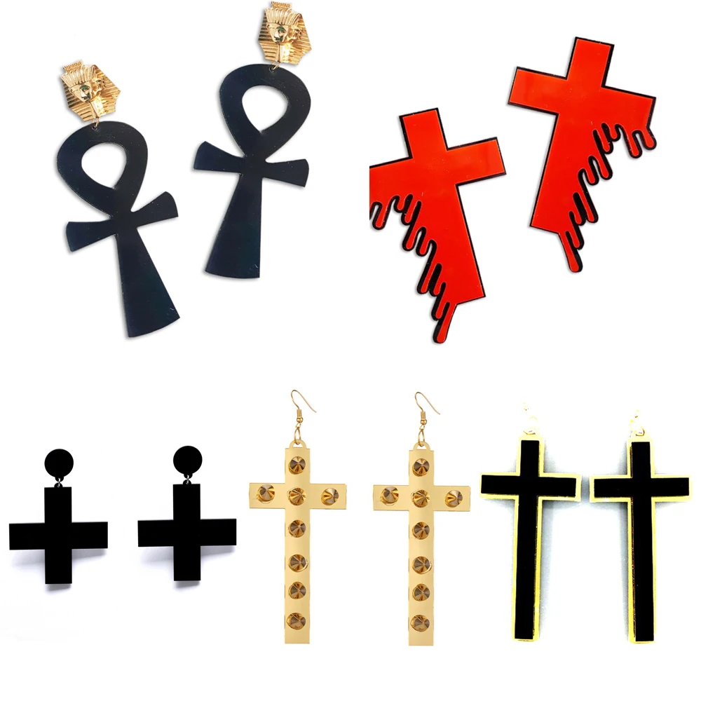 Крупные крутые черные белые красные акриловые серьги-кресты для женщин длинные