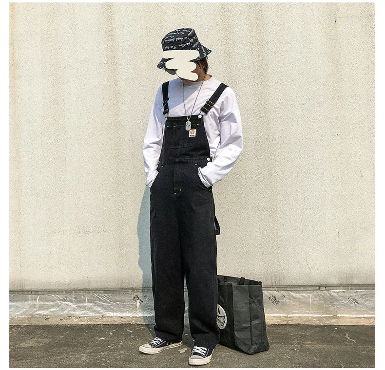Мужской джинсовый комбинезон повседневный свободный в стиле хип-хоп с широкими