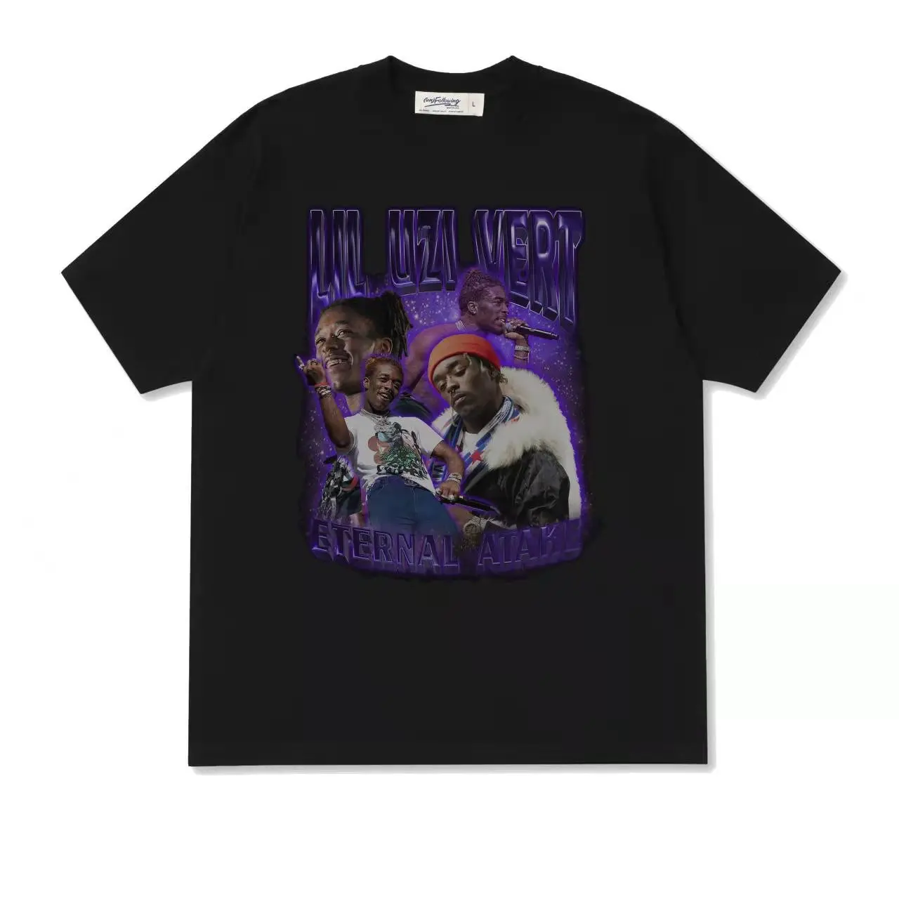 

Hip hop rap high street T-shirt drop shoulder loose short sleeve crew neck trendy black vintage T-shirt