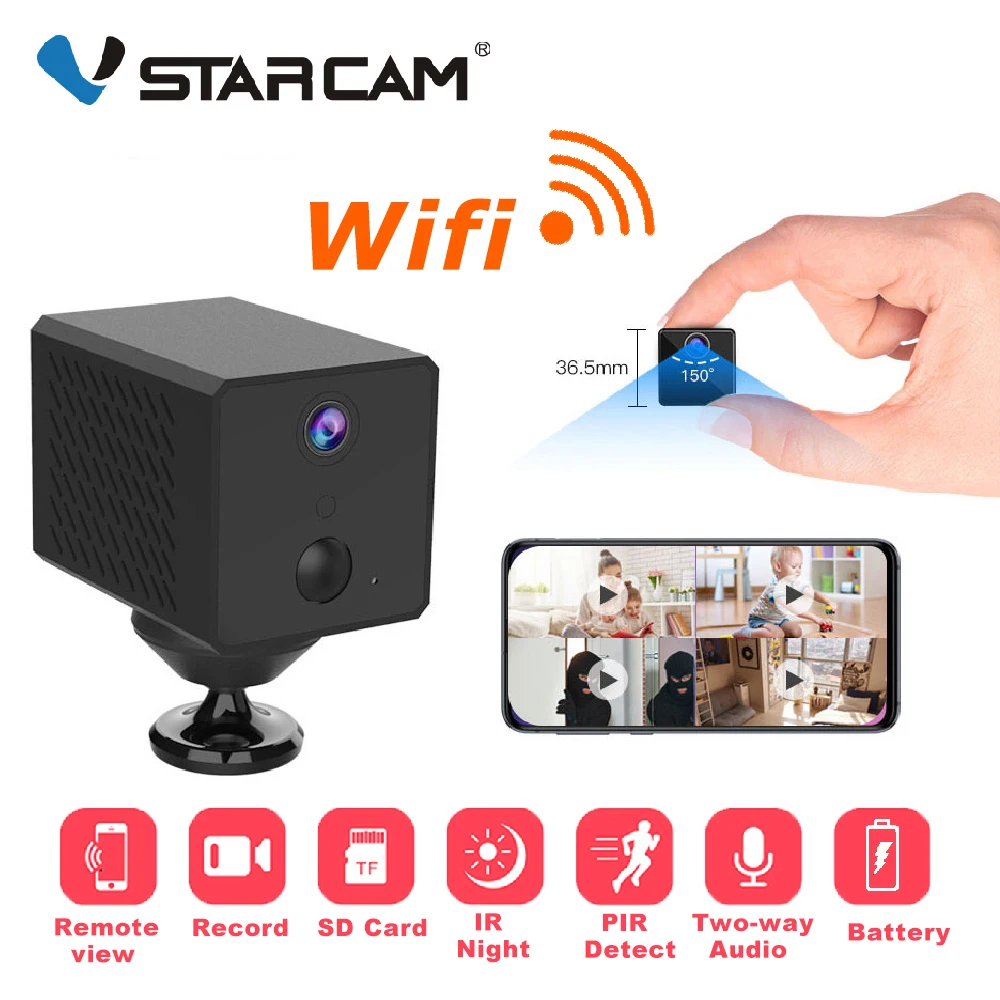 

Vstarcam 1080P Mini Wifi Camera 1500mAh Rechargeable Battery IP Camera Mini Camera AI PIR Human Body Detection Alarm IR Night