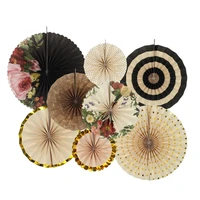 8pcsset chinese printing vintage wheel tissue paper hanging fans flower craft for birthday party wedding baby shower decoration