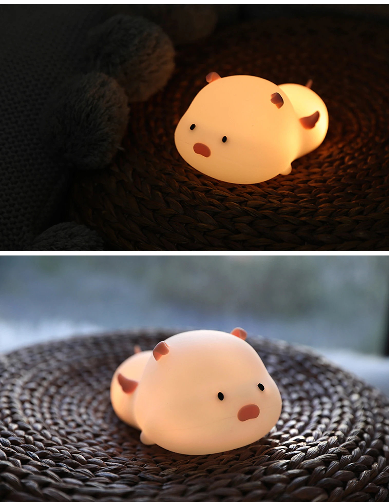 

Xiaomi Cute pig sleeping colorful night light Rechargeable pat light children's cartoon pig bedroom bedside silicone light gift