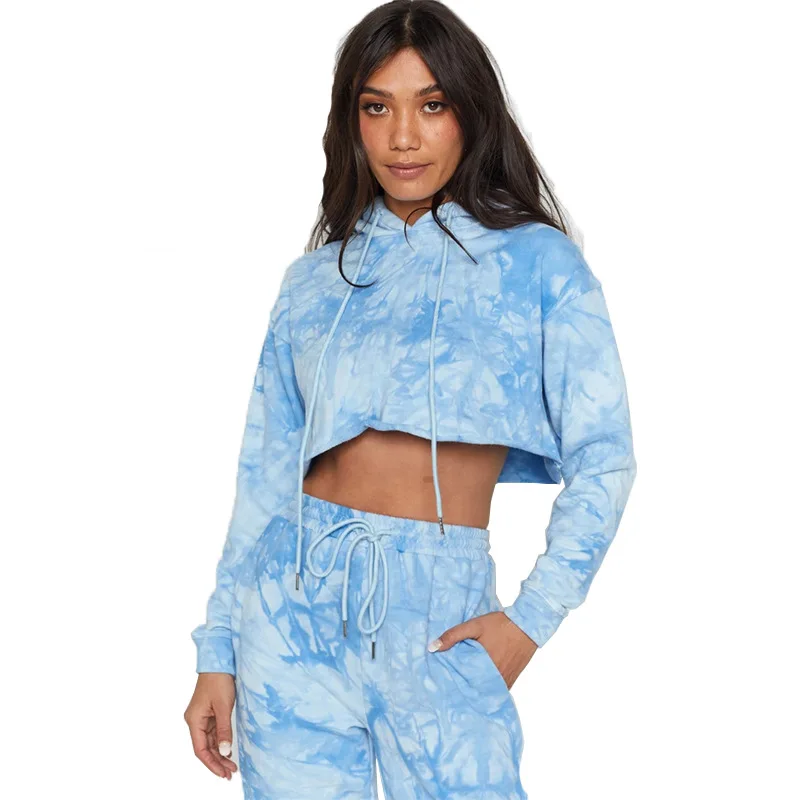 Женский спортивный костюм из двух предметов GLWOW укороченный топ с капюшоном и