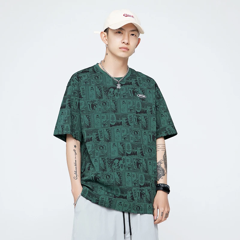 

2021 summer new cartoon full print short-sleeved T-shirt male ins loose tide brand compassionate