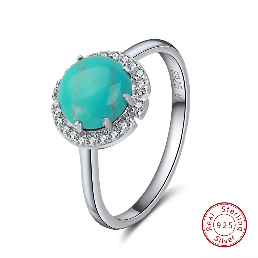 Turquoise ORSA JEWELS серебряные кольца из натуральной 925 пробы для женщин, бирюза, инкрустированная установка, AAA кубическое женское циркониевое кольцо, ювелирные изделия ASR55 - Цвет камня: Turquoise