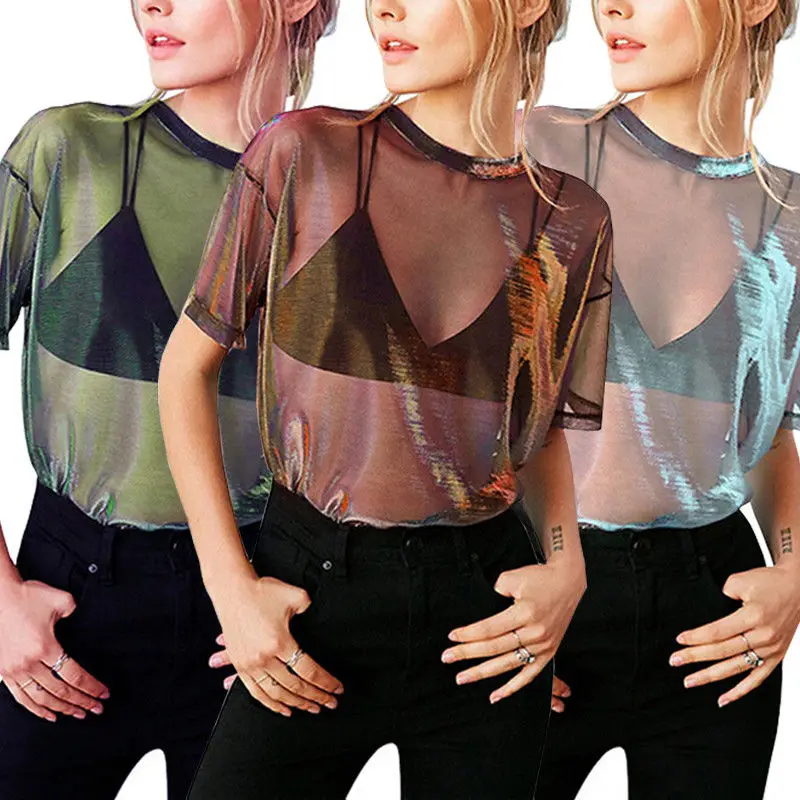Лидер продаж модные женские прозрачные винтажные блестящие рубашки женская