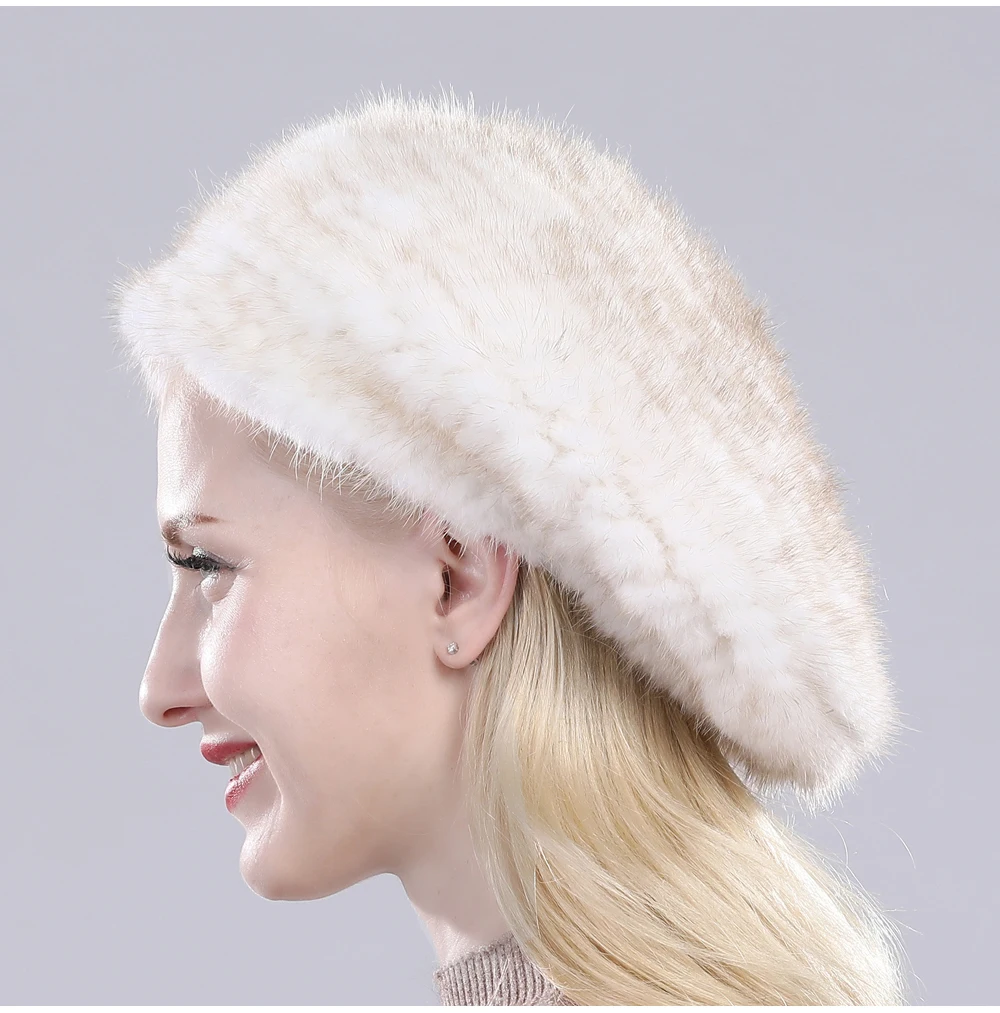 Hot Sale Russia Women Winter Real Mink Fur Berets Hat Hand Knitted Real Natural Mink Fur Cap Lady Luxury Real Mink Fur Hats