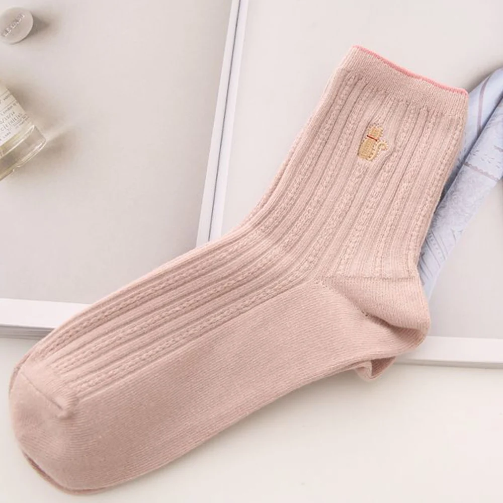 Женские носки Осень-зима новые хлопковые Мультяшные животные кот вышивка