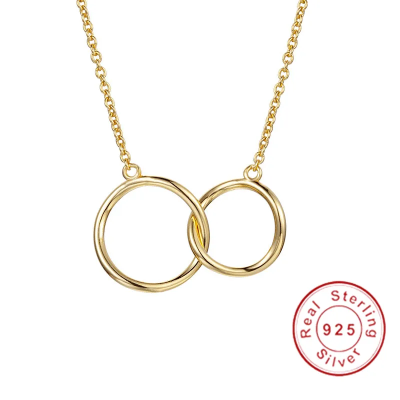 

Classic Two circles Pendant 14K GOLD Plated Real 925 Sterling silver Wedding Pendant with Necklace for women Birthday Gift