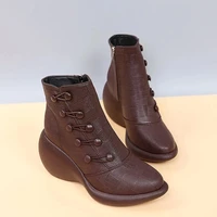 new trendy womans thick heel booties ladies square pattern concise ankle boots females autumn and winter plush warm boots