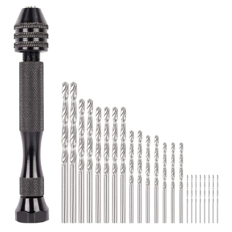26Pcs Hand Drill Bits Set Pin Vise Woodworking Hand Mini Drill for Model Resin Jewelry Hole Maker Puncher Jewelry Tools
