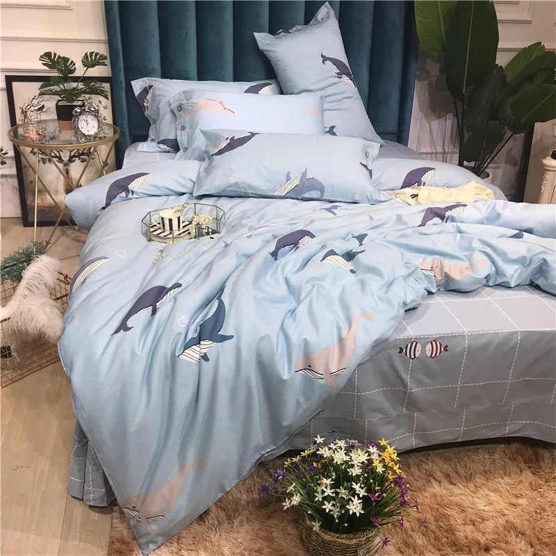 

3/4pcs Cotton cartoon Style Duvet Cover sets Fashion Dolphin Design Bedding Sets kids Bed Sheet Pillowcase luxury Home textile