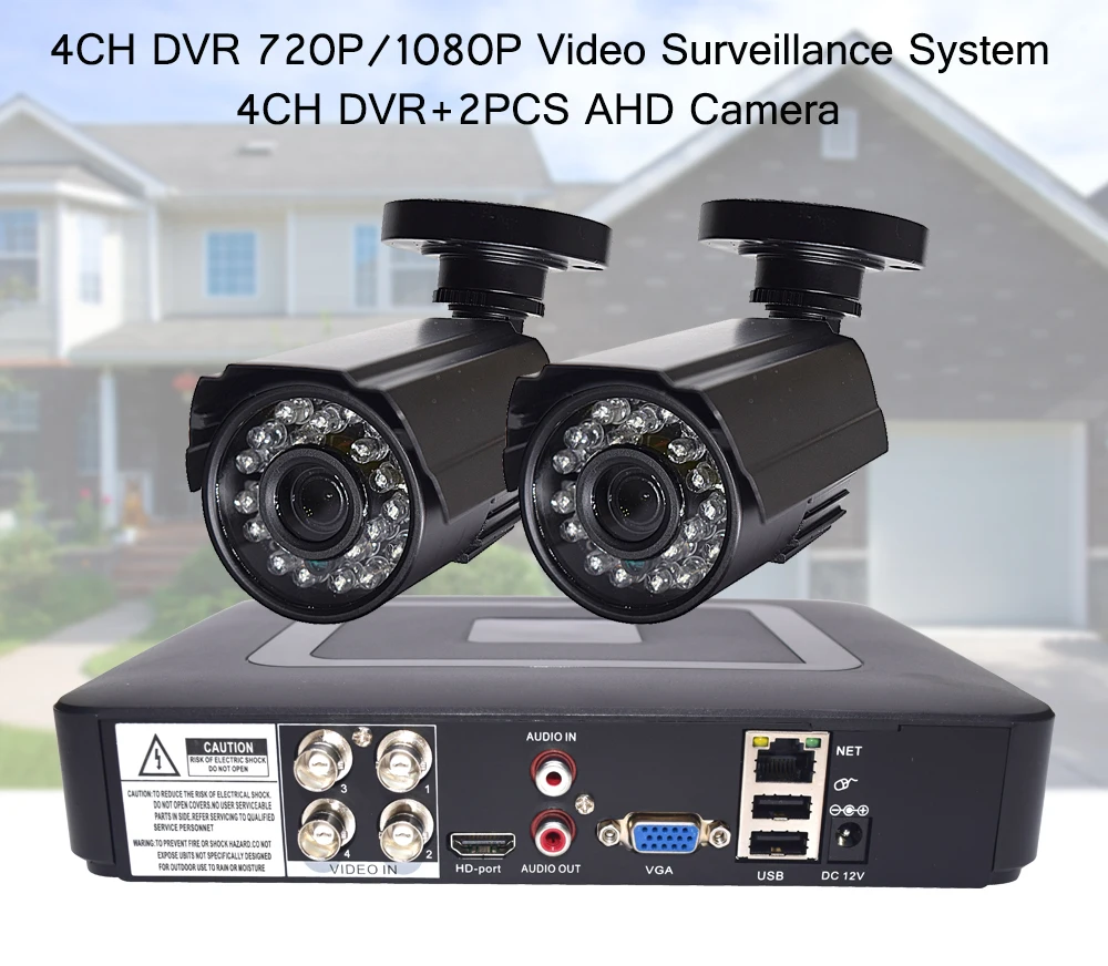Видео камера наблюдения 1080P комплект системы видеонаблюдения 4CH DVR 2 шт AHD камера наружная Всепогодная видеонаблюдение для уличного дома