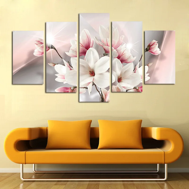 

Картина на холсте, без рамки, с розовыми цветами, для гостиной, коридора, семейной столовой, 5 шт.