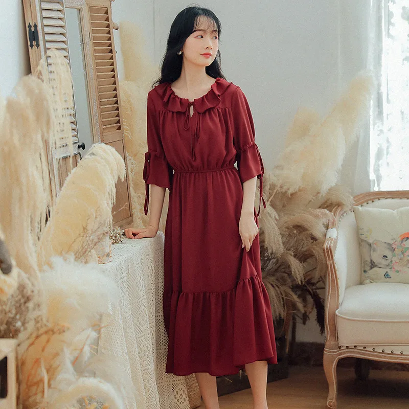 Сексуальное богемное пляжное платье красного цвета с круглым вырезом удобное