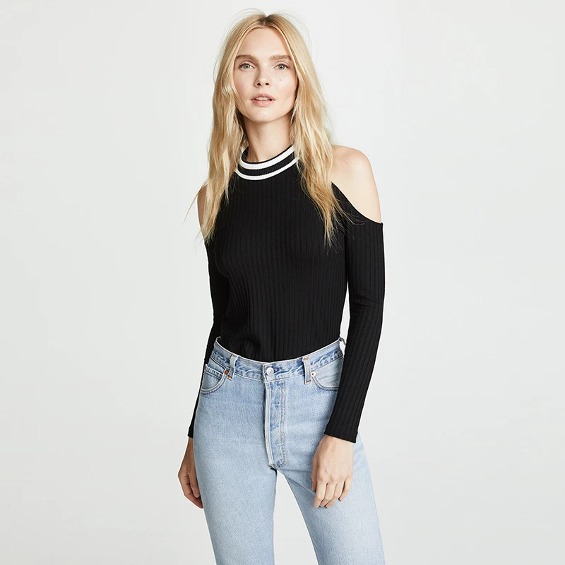 HDY Haoduoyi 2019 Casual Solid Crewneck Tops Cold Shoulder Knit Long Sleeve Super Comfy Soft Sexy Pullover Sweater | Женская одежда