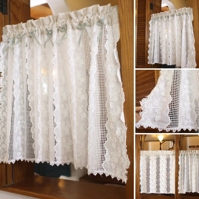 Белая вышитая полого дизайна полузанавеска Короткая занавеска для кухни
