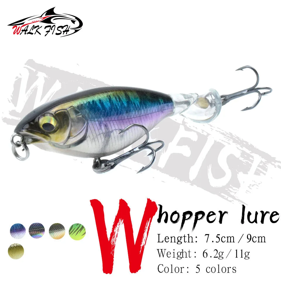 

WALK FISH 75mm 90mm Popper Fishing Lure 6.2g 11g Whopper Plopper Bass Lures Floating Rotating Tail Bait Artificial Hard Bait