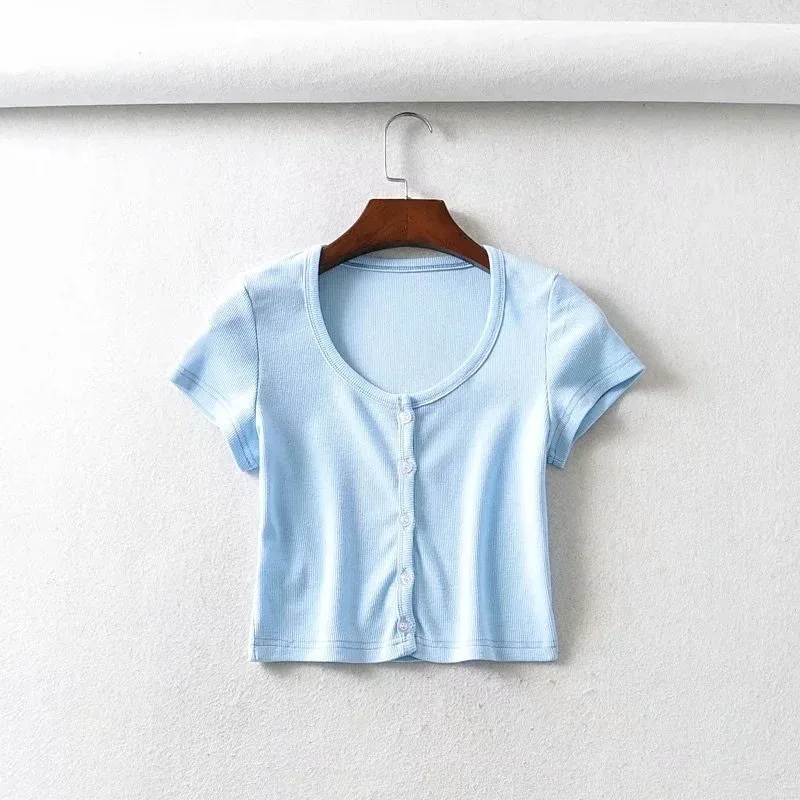 

Short T-shirt female 2021 summer Korean short-sleeved t-shirt Round collar trendy student self-cultivation navel clothes female