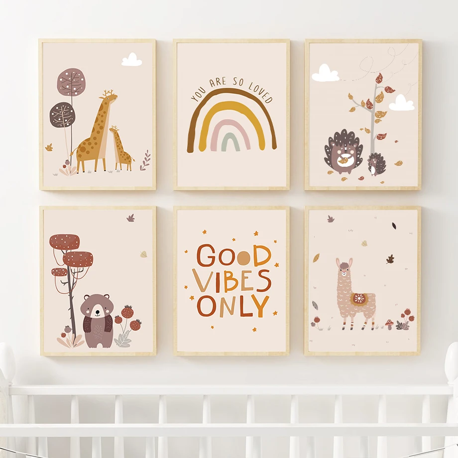 

Cartoon Nursery Rainbow Giraffe Alpaca ABC Wall Art Canvas Painting Nordic Posters And Prints Wall Pictures For Kids Room Decor