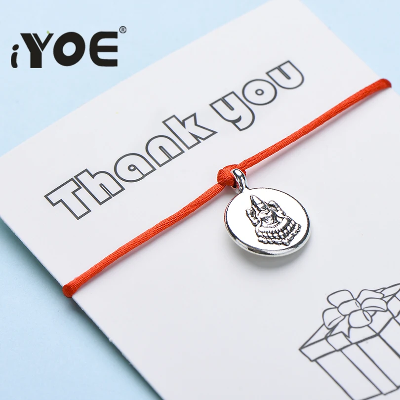 IYOE Wish Card THANK YOU Будда Браслеты для женщин мужчин DIY веревка настроить счастливый