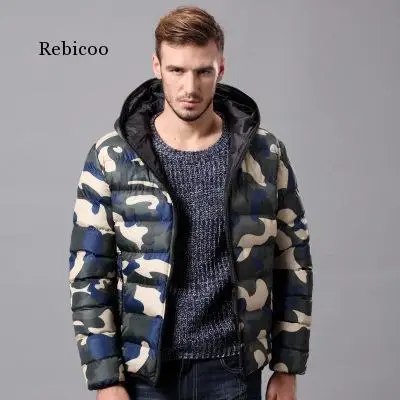 Осень-зима Мужская камуфляжная одежда с капюшоном парки на пуху мужской тонкий