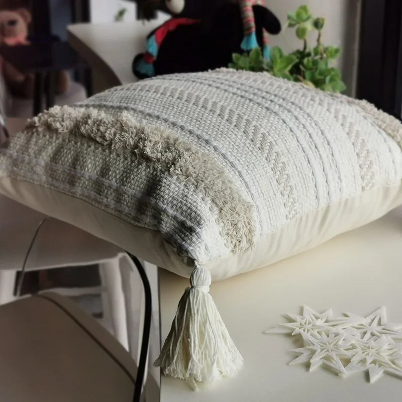 2 шт. cojines decorativos para диван Morocco геометрический бежевый белый tufted подушка с кисточками крышка Рождественская наволочка для подушки Гарри стили