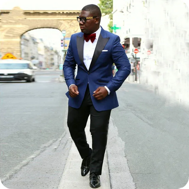 Черный лацкан с тупым углом Темно синие комплект со смокингом жениха Нарядные