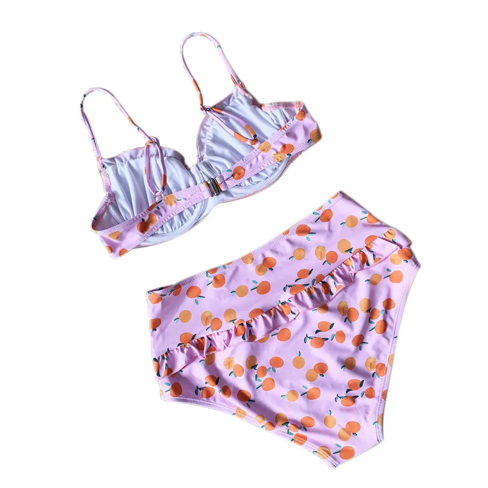 Женский купальник-бикини с принтом Вишни из двух частей плиссированный