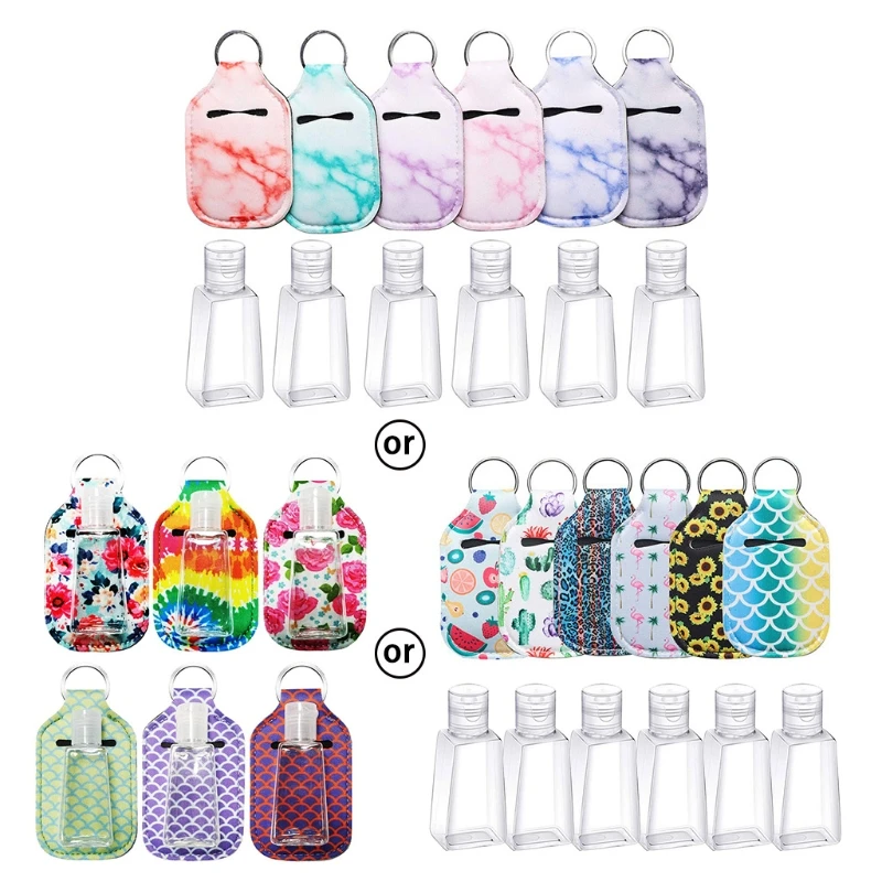 

6pcs Empty Travel Size Bottle for Soap Liquids Hand Sanitizer Keychain Holder 30ml Flip Reusable Refillable Bottles Carriers