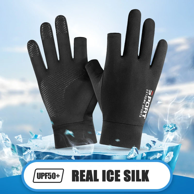 

Fishing Sunscreen Protect Glove Driving Men Cool Cycling Women Highly Elastic Anti-UV Ice Silk Anti-Slip Two Half Finger Gloves